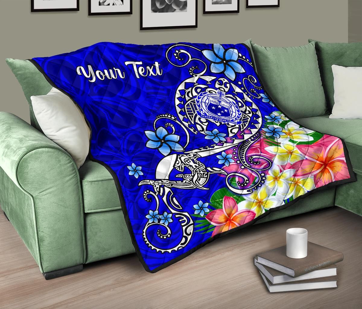 Samoa Custom Personalised Premium Quilt - Turtle Plumeria (Blue)