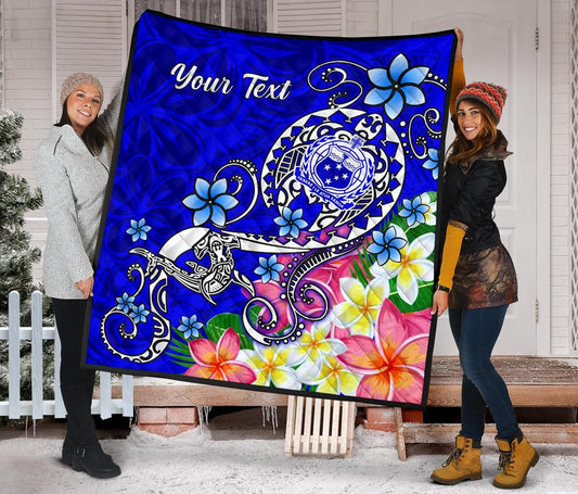 Samoa Custom Personalised Premium Quilt - Turtle Plumeria (Blue)