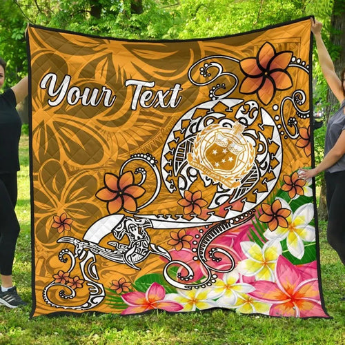 Samoa Custom Personalised Premium Quilt - Turtle Plumeria (Gold)