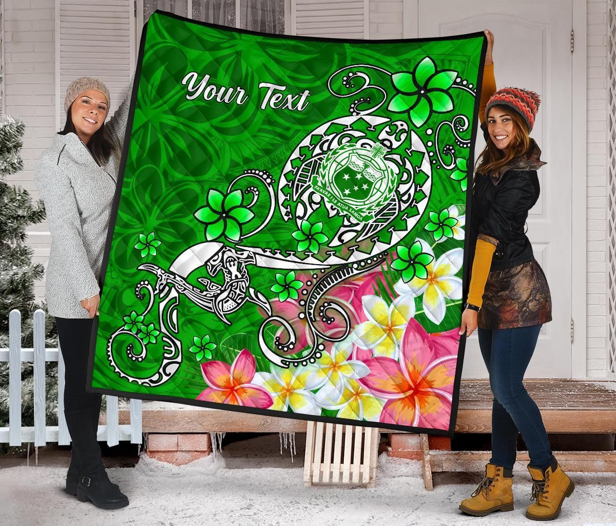 Samoa Custom Personalised Premium Quilt - Turtle Plumeria (Green)