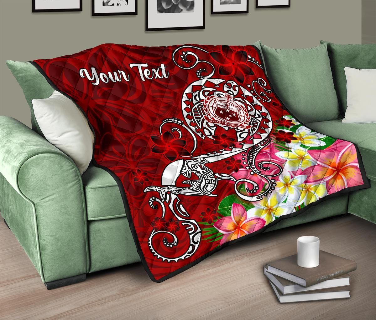 Samoa Custom Personalised Premium Quilt  - Turtle Plumeria (Red)