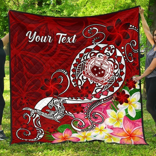 Samoa Custom Personalised Premium Quilt  - Turtle Plumeria (Red)