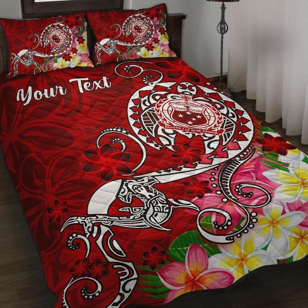 Samoa Custom Personalised Quilt Bed Set - Turtle Plumeria (Red)