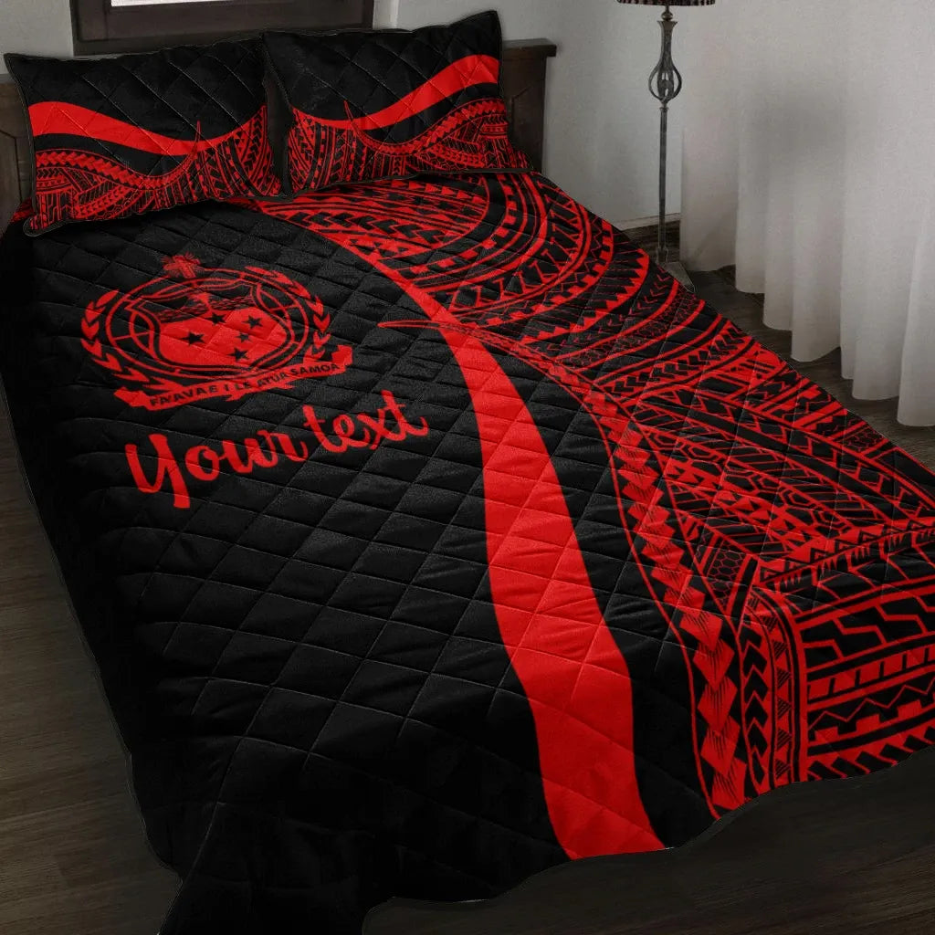 Samoa Custom Personalised Quilt Bed Set - Red Polynesian Tentacle Tribal Pattern