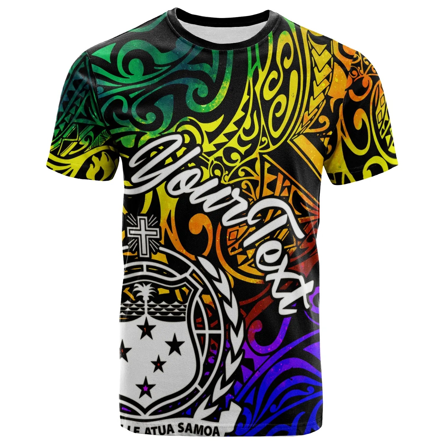 Samoa Custom Personalised T-Shirt - Rainbow Polynesian Pattern