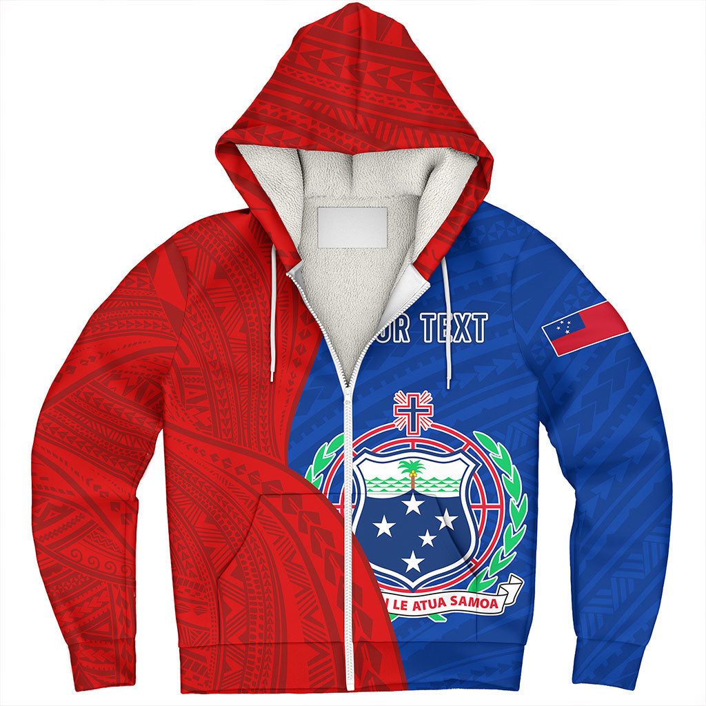 Samoa Sherpa Hoodie Custom Polynesian Pattern With Coat Of Arms