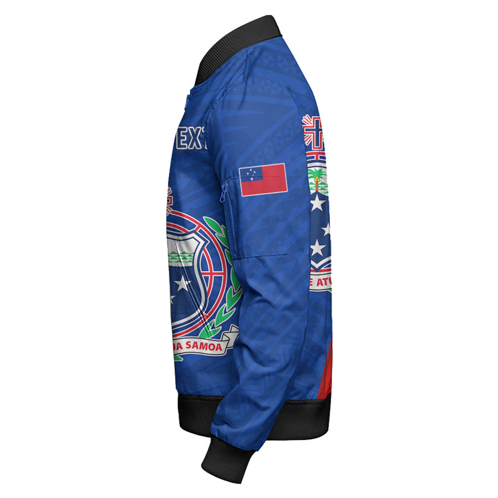 Samoa Bomber Jacket Custom Polynesian Pattern With Coat Of Arms