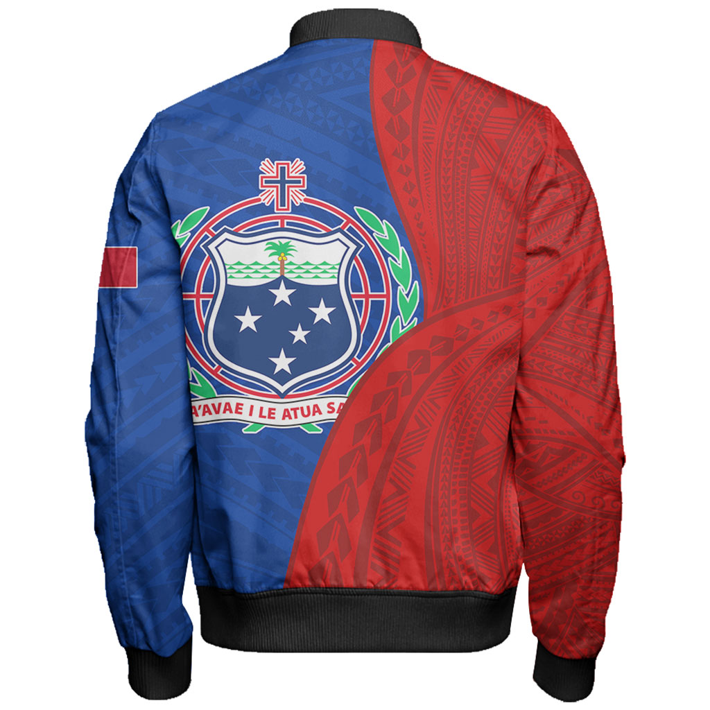 Samoa Bomber Jacket Custom Polynesian Pattern With Coat Of Arms