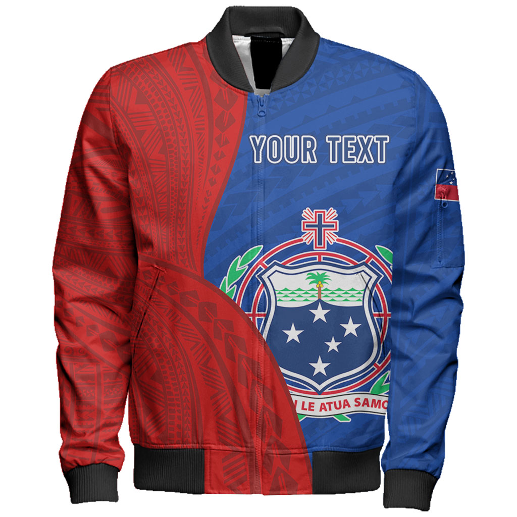 Samoa Bomber Jacket Custom Polynesian Pattern With Coat Of Arms