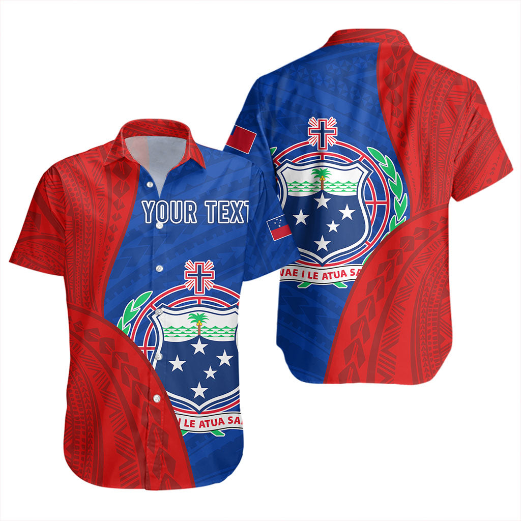 Samoa Short Sleeve Shirt Custom Polynesian Pattern With Coat Of Arms
