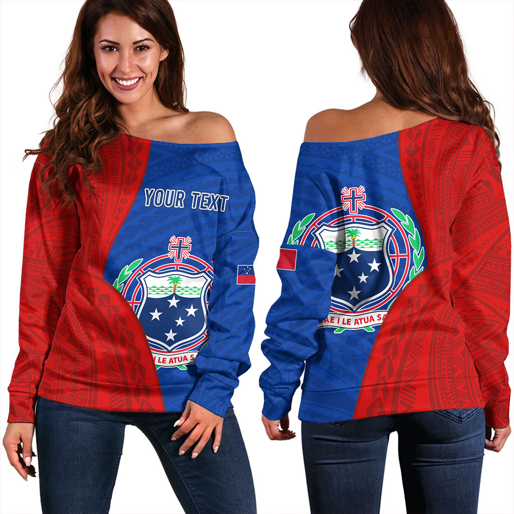 Samoa Off Shoulder Sweatshirt Custom Polynesian Pattern With Coat Of Arms