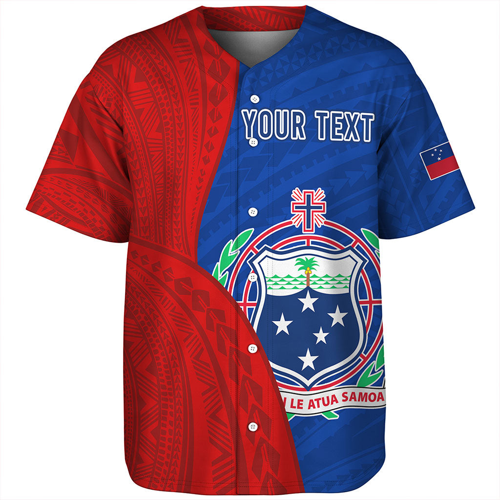 Samoa Baseball Shirt Custom Polynesian Pattern With Coat Of Arms