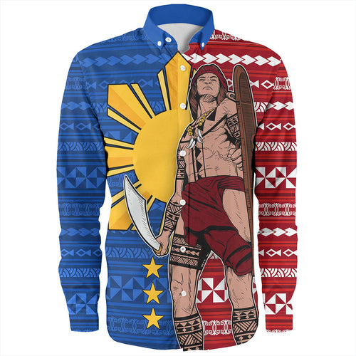 Philippines Filipinos Long Sleeve Shirt Polynesian Pattern With Lapu-Lapu Hero