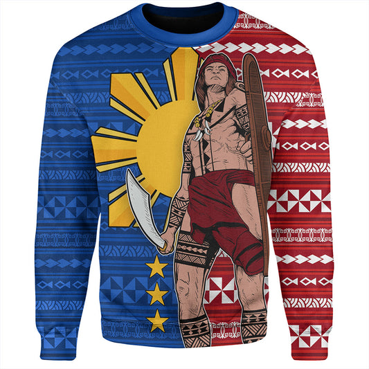 Philippines Filipinos Sweatshirt Polynesian Pattern With Lapu-Lapu Hero