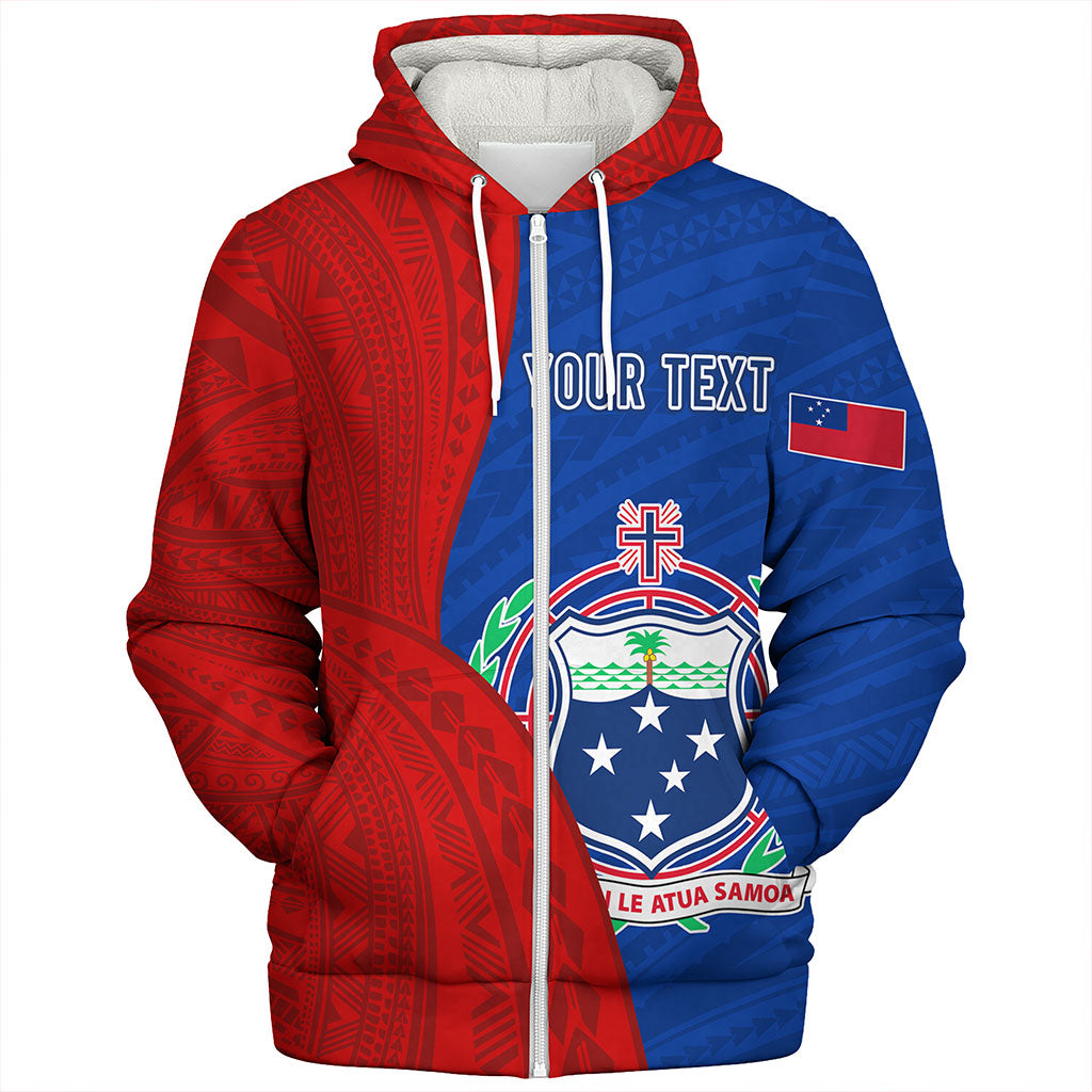 Samoa Sherpa Hoodie Custom Polynesian Pattern With Coat Of Arms