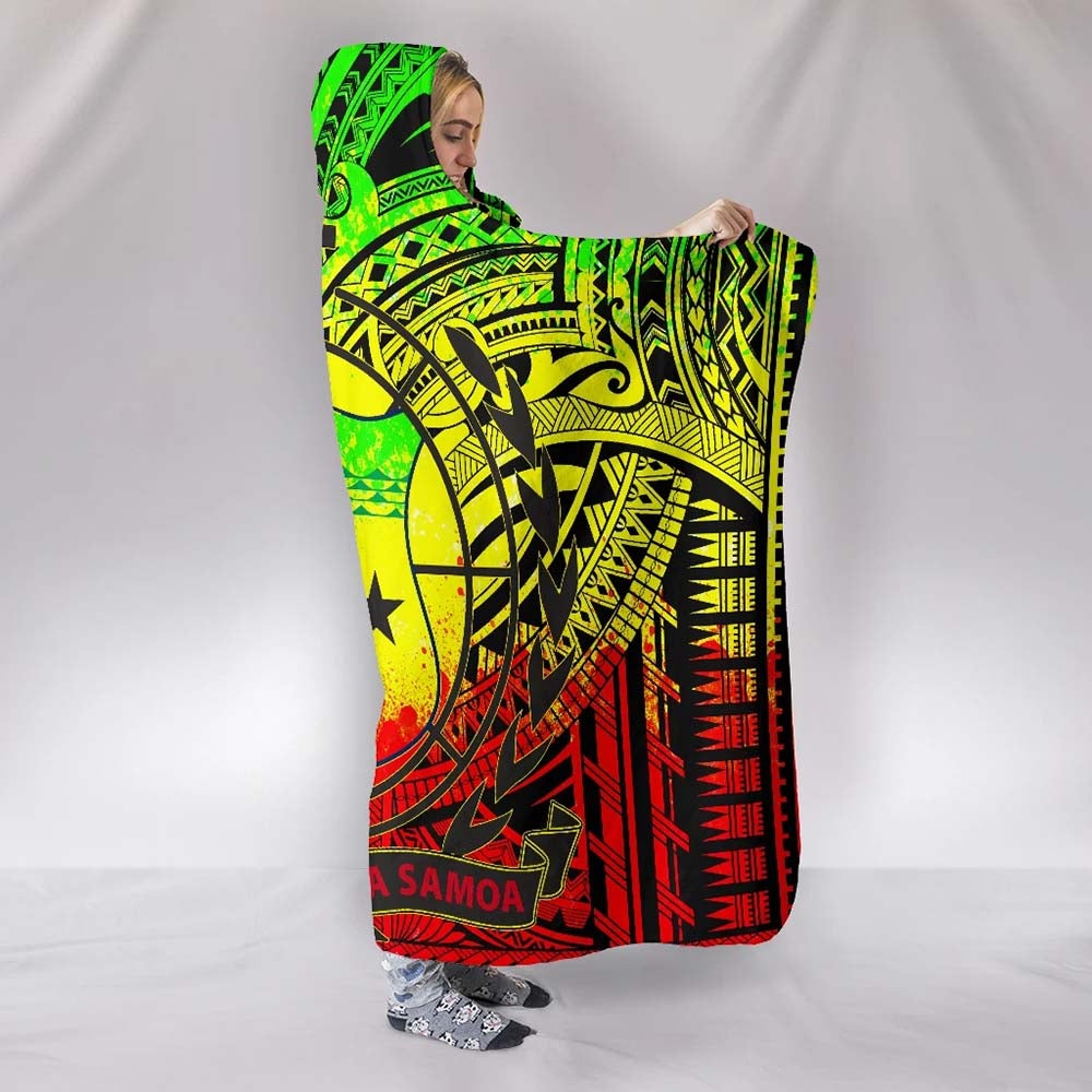 Samoa Hooded Blanket - Coat Of Arm Polynesian Patterns (Reggae)