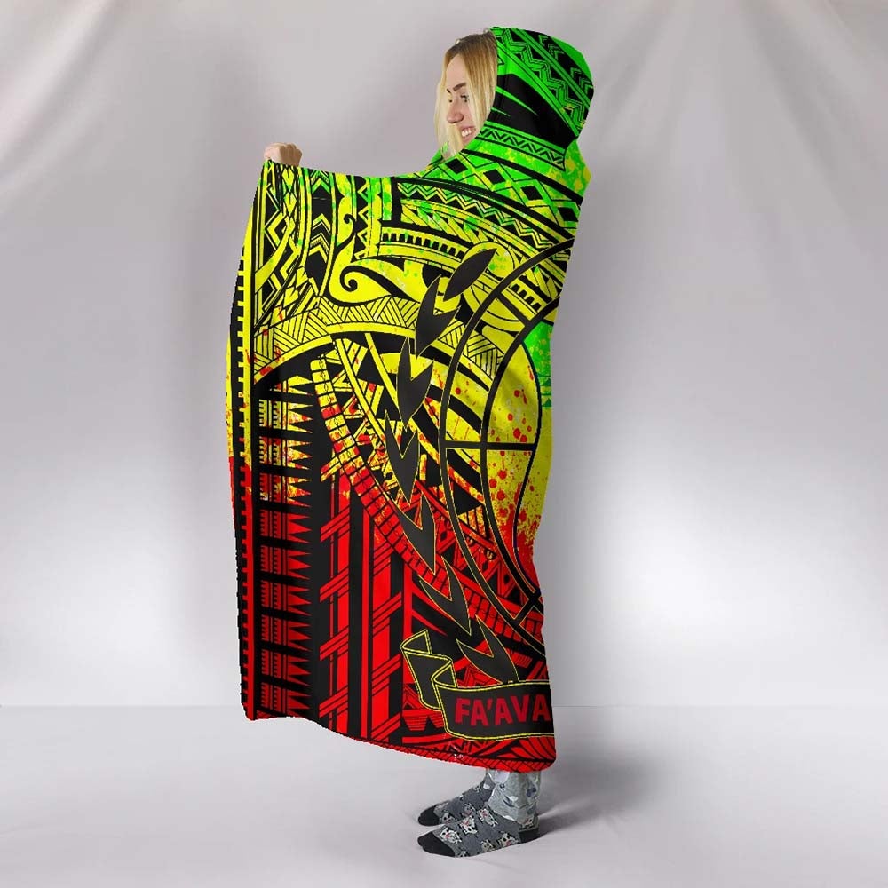 Samoa Hooded Blanket - Coat Of Arm Polynesian Patterns (Reggae)