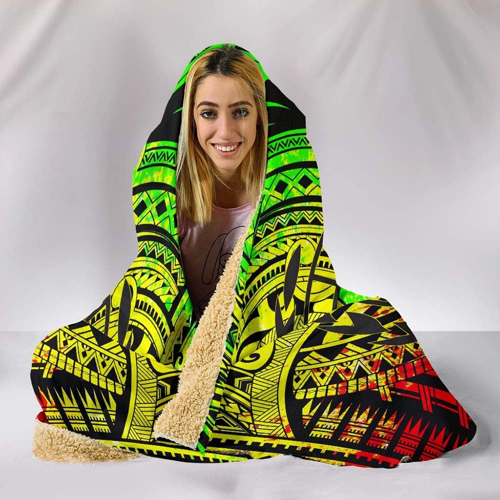 Samoa Hooded Blanket - Coat Of Arm Polynesian Patterns (Reggae)