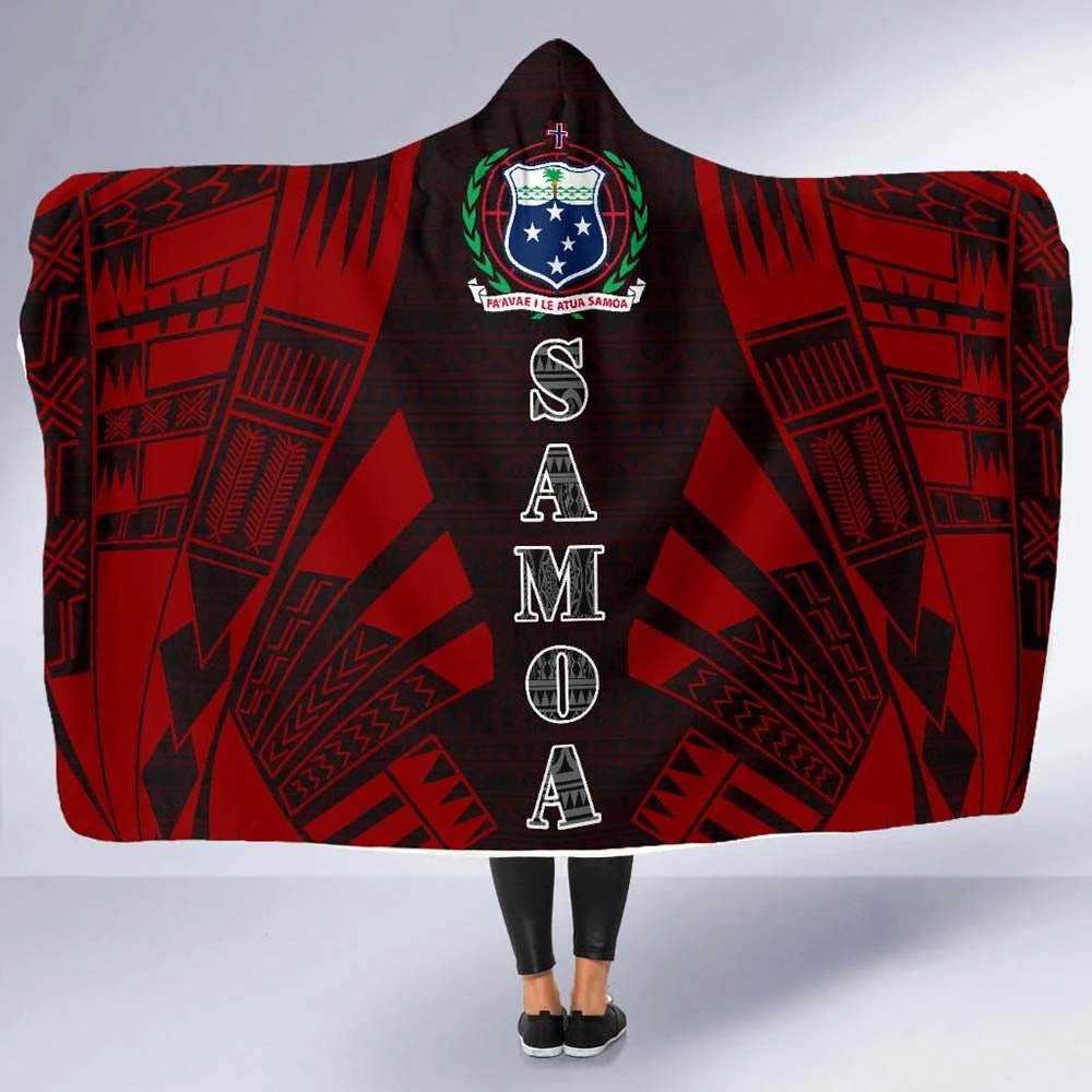 Samoa Hooded Blanket - Polynesian Tattoo Red