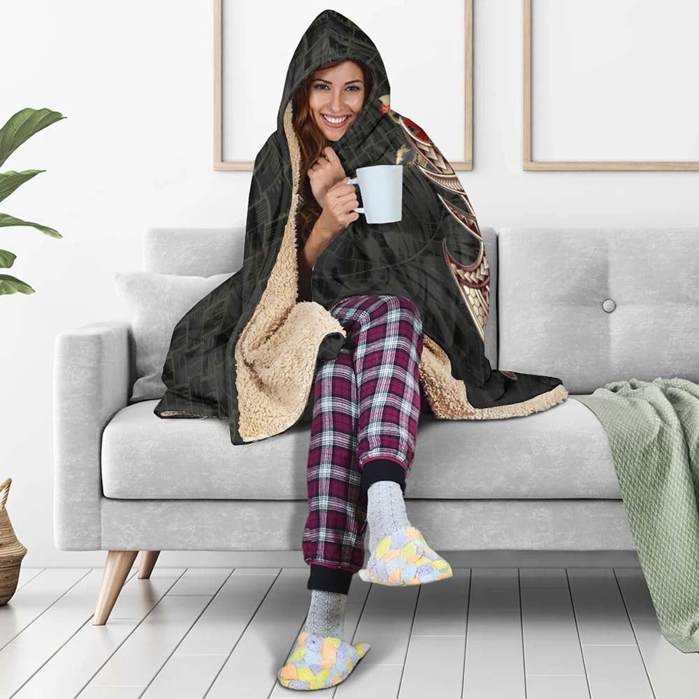 Samoa Hooded Blanket - Polynesian Tribal Tatoo
