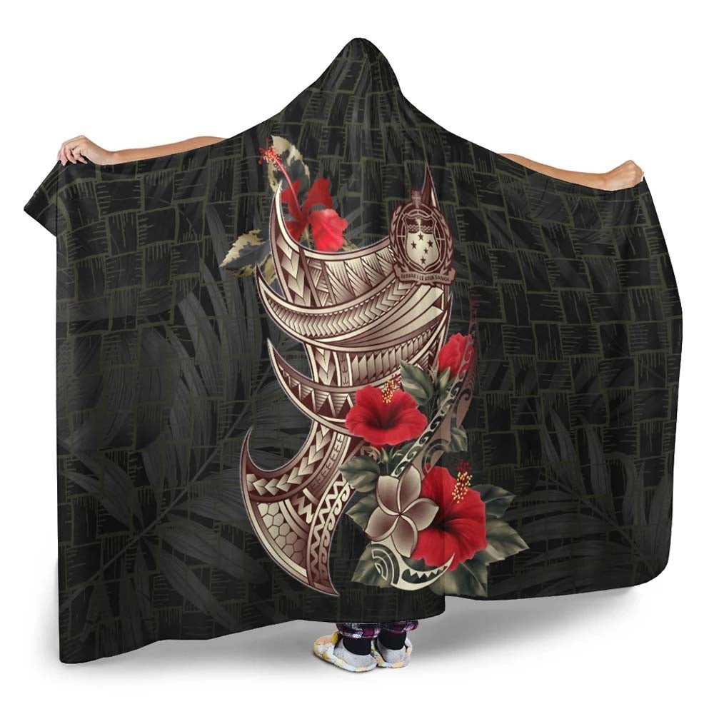 Samoa Hooded Blanket - Polynesian Tribal Tatoo