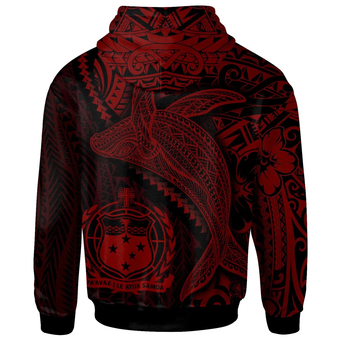 Samoa Hoodie - Humpback Whale & Coat of Arms Red