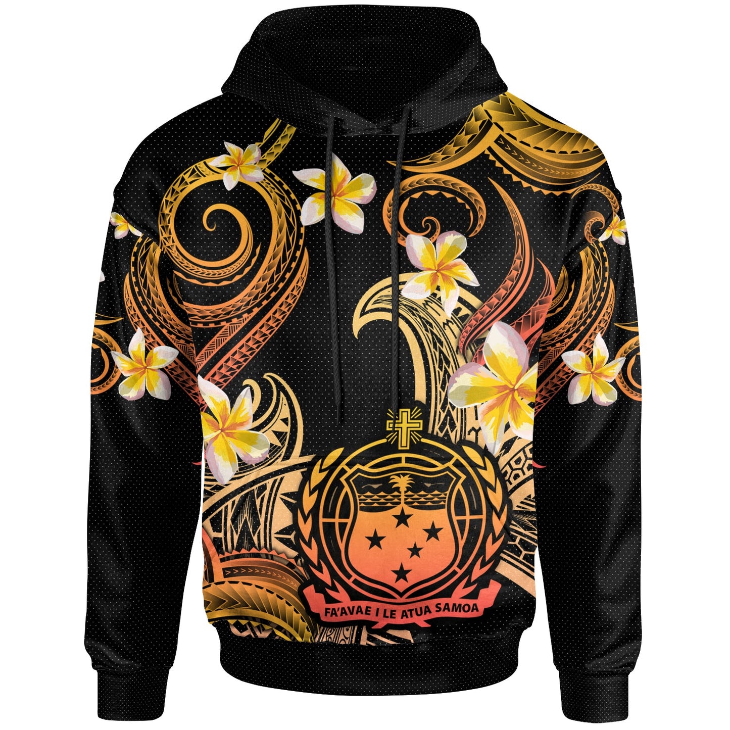 Samoa Hoodie - Custom Personalised Polynesian Waves with Plumeria Flowers (Orange)