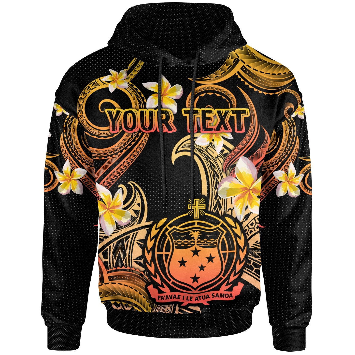 Samoa Hoodie - Custom Personalised Polynesian Waves with Plumeria Flowers (Orange)