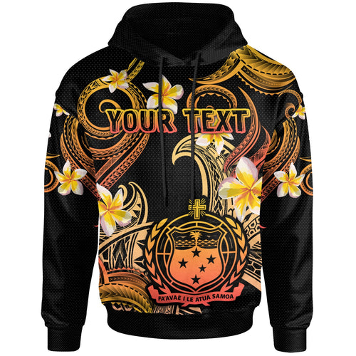 Samoa Hoodie - Custom Personalised Polynesian Waves with Plumeria Flowers (Orange)