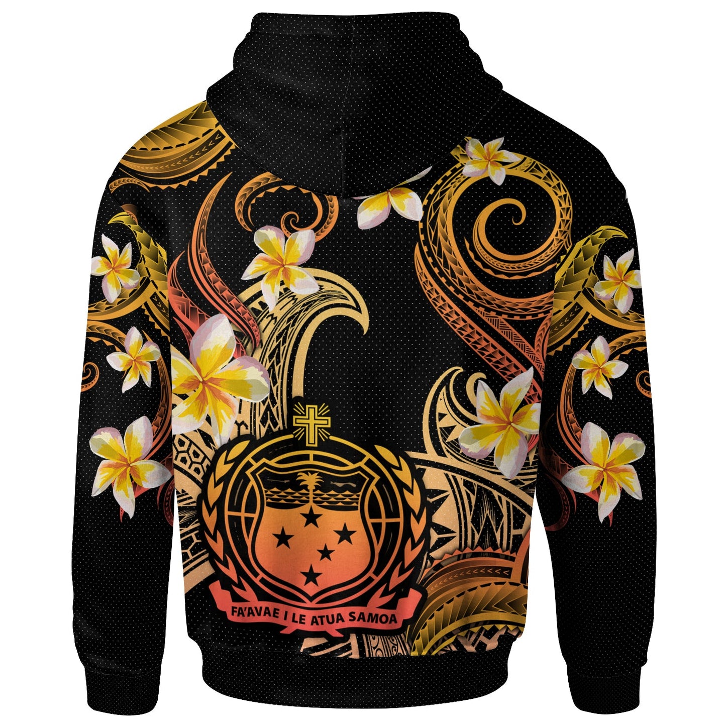Samoa Hoodie - Custom Personalised Polynesian Waves with Plumeria Flowers (Orange)