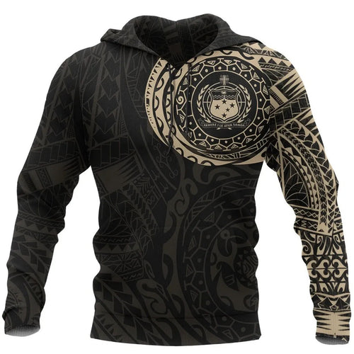 Samoa Hoodie - Samoa Coat Of Arms Polynesian Tattoo Style Gold