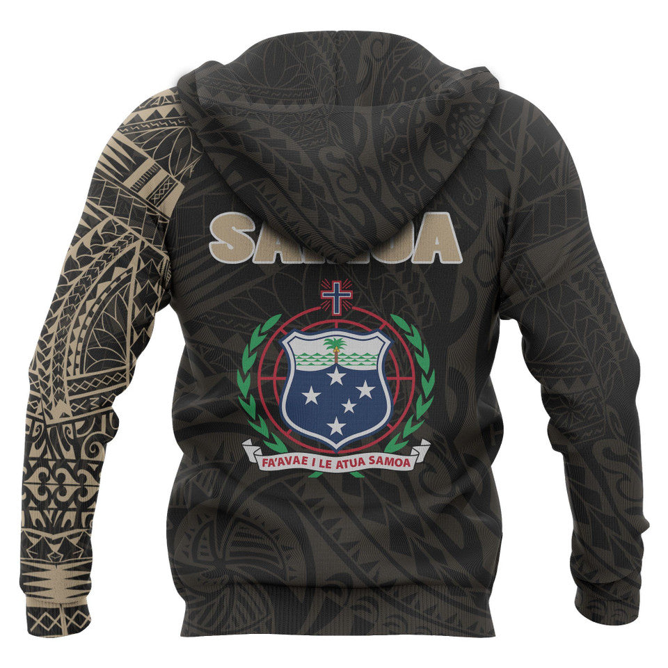 Samoa Hoodie - Samoa Coat Of Arms Polynesian Tattoo Style Gold