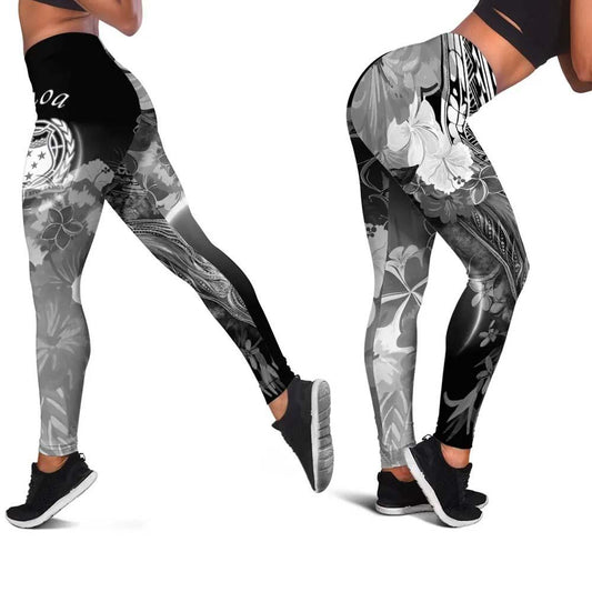 Samoa Legging - Humpback Whale with Tropical Flowers (White)