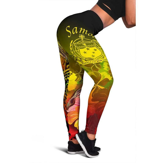 Samoa Legging- Humpback Whale with Tropical Flowers (Yellow)
