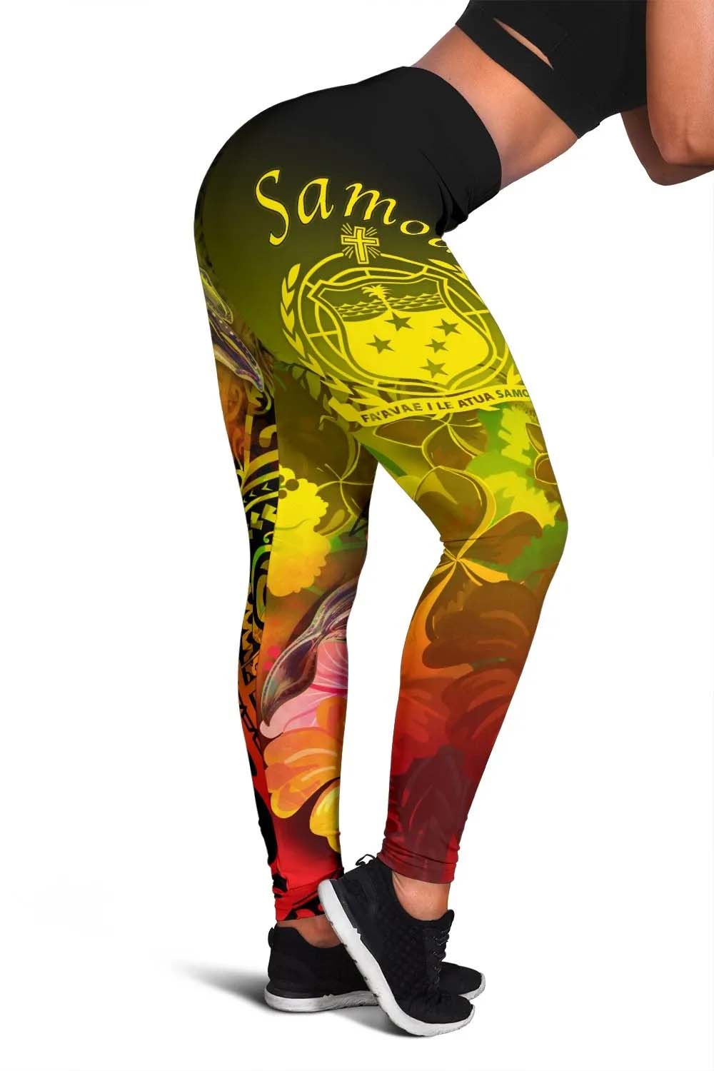 Samoa Legging- Humpback Whale with Tropical Flowers (Yellow)