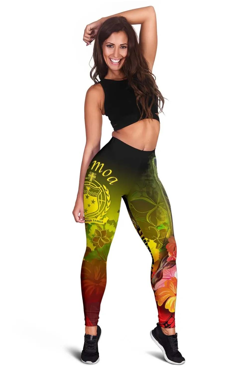 Samoa Legging- Humpback Whale with Tropical Flowers (Yellow)
