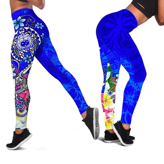 Samoa Legging - Turtle Plumeria (Blue)
