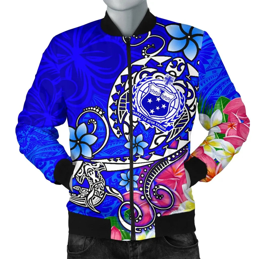 Samoa Bomber Jacket - Turtle Plumeria (Blue)