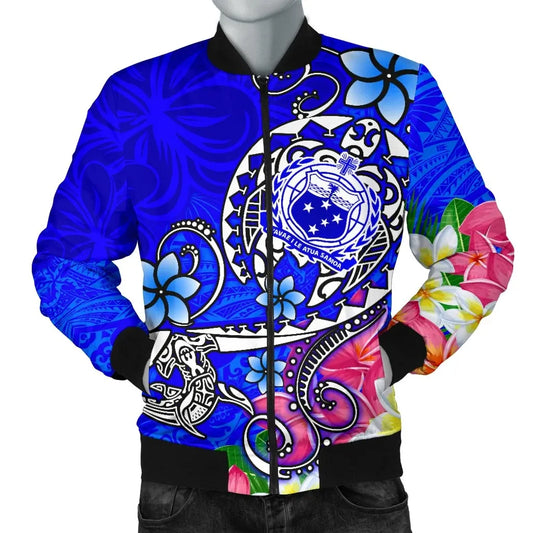 Samoa Bomber Jacket - Turtle Plumeria (Blue)
