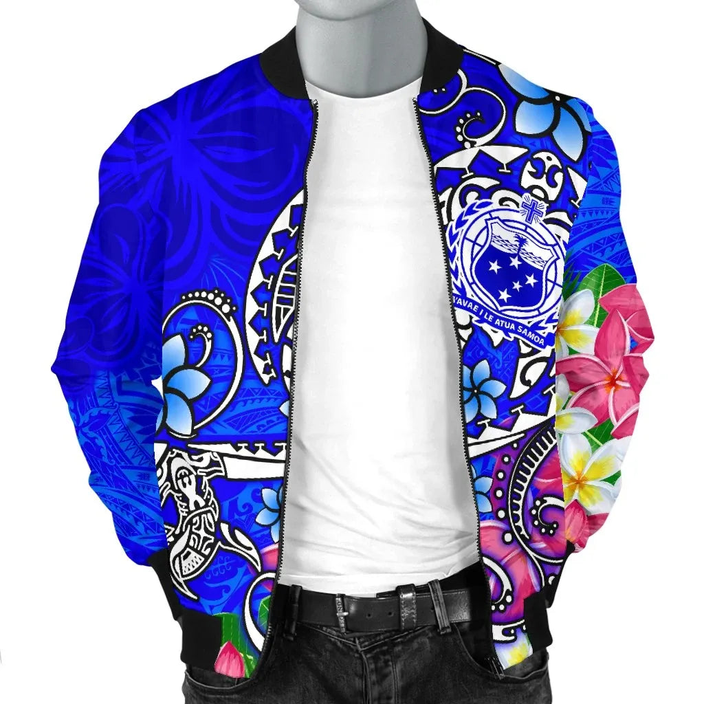 Samoa Bomber Jacket - Turtle Plumeria (Blue)