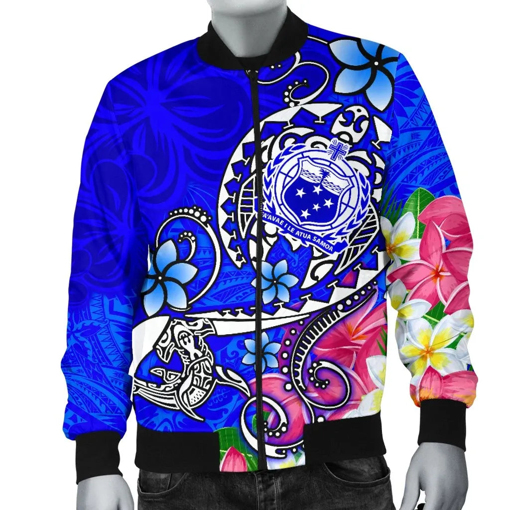 Samoa Bomber Jacket - Turtle Plumeria (Blue)