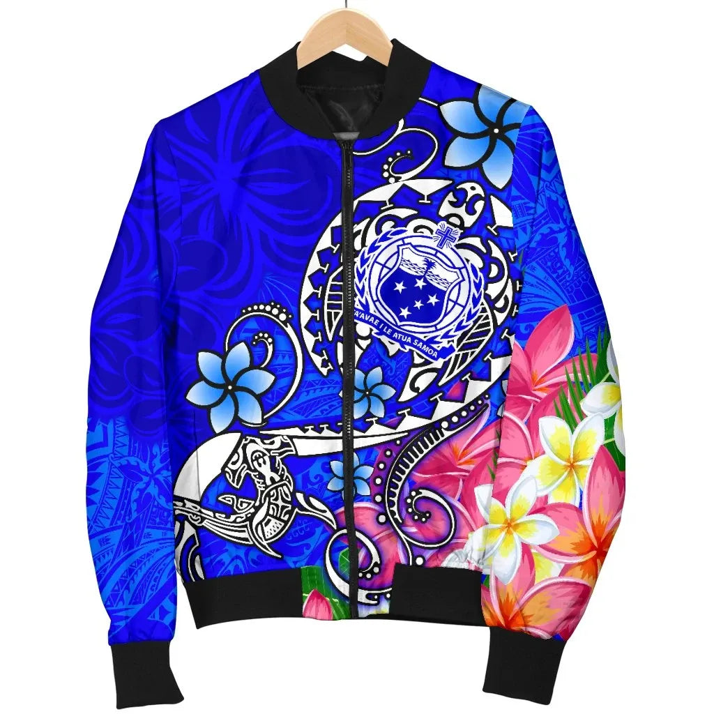 Samoa Bomber Jacket - Turtle Plumeria (Blue)