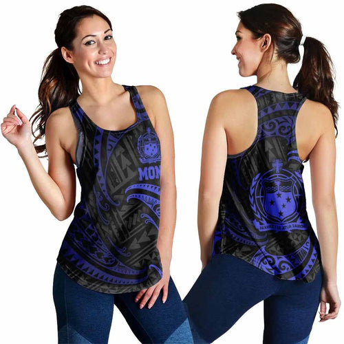 Samoa Mona Custom Personalised Polynesian Women Racerback Tank - Blue Tribal Wave