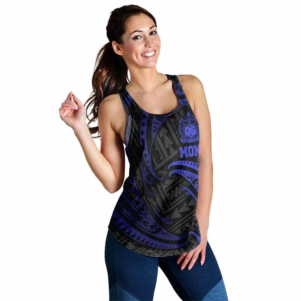 Samoa Mona Custom Personalised Polynesian Women Racerback Tank - Blue Tribal Wave