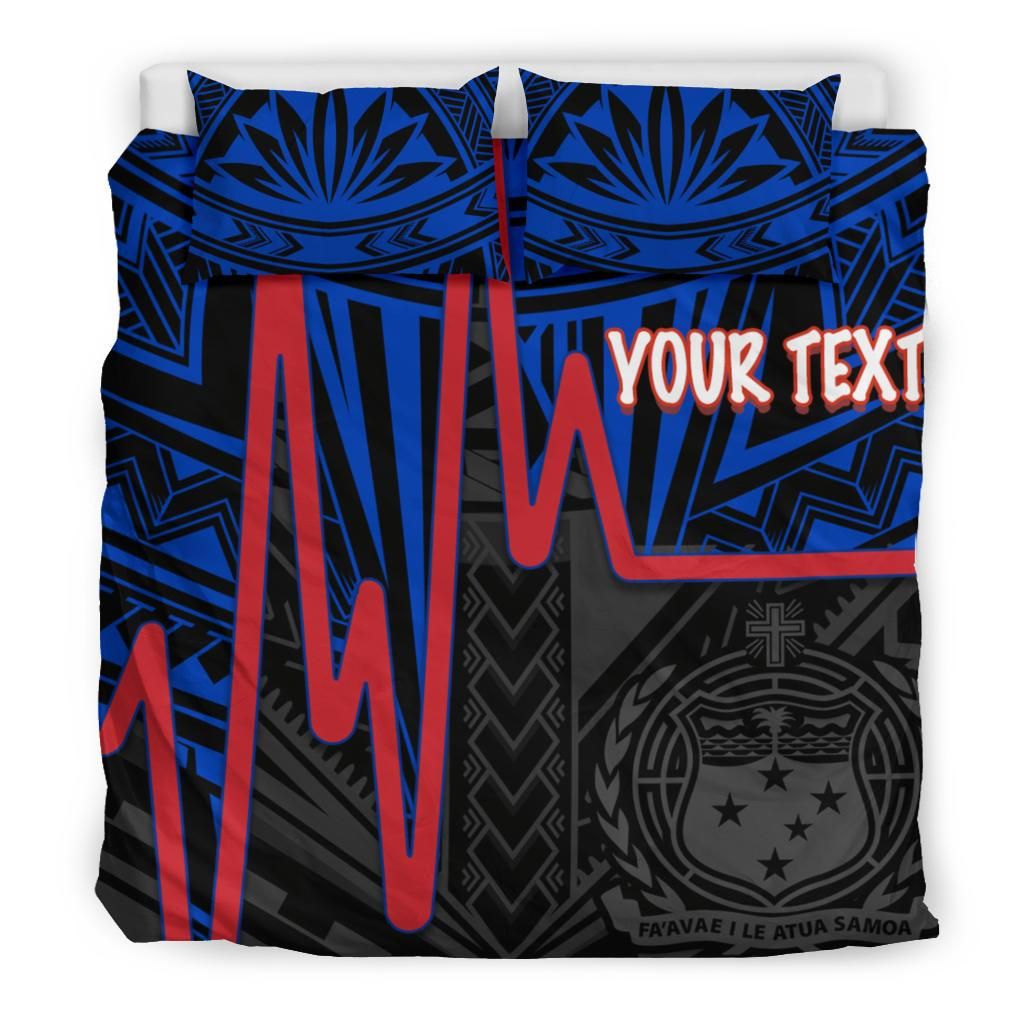 Samoa Personalised Bedding Set - Samoa Seal With Polynesian Patterns In Heartbeat Style (Blue)