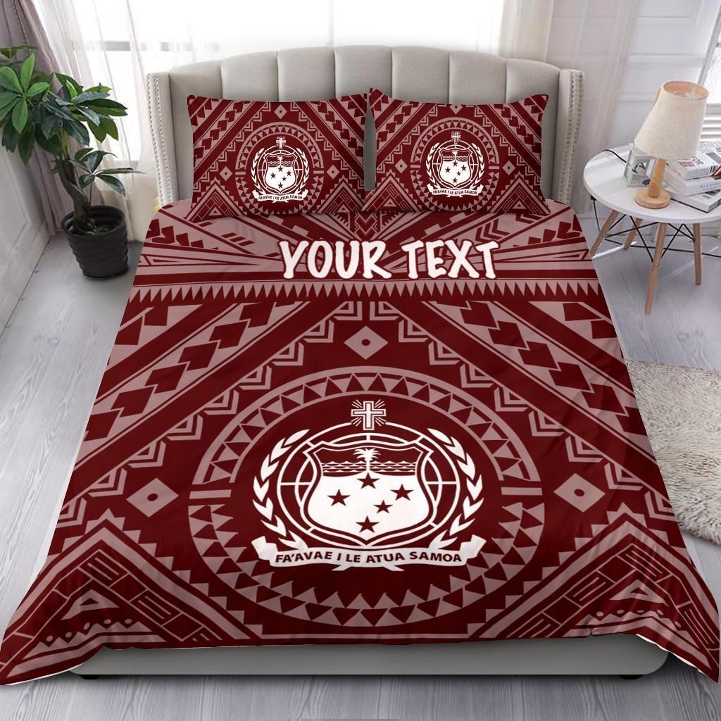 Samoa Personalised Bedding Set - Samoa Seal In Polynesian Tattoo Style (Red)