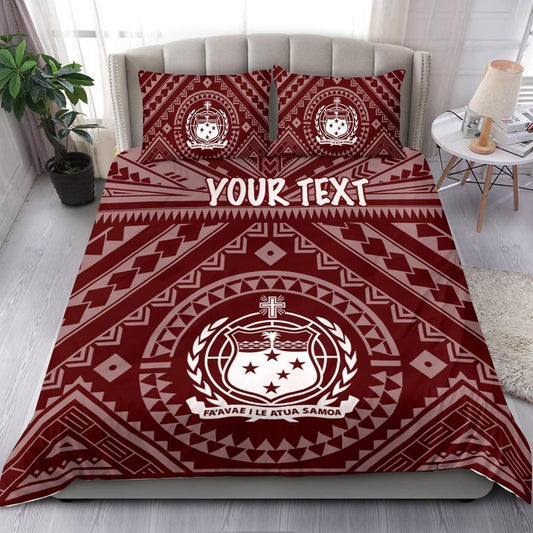 Samoa Personalised Bedding Set - Samoa Seal In Polynesian Tattoo Style (Red)