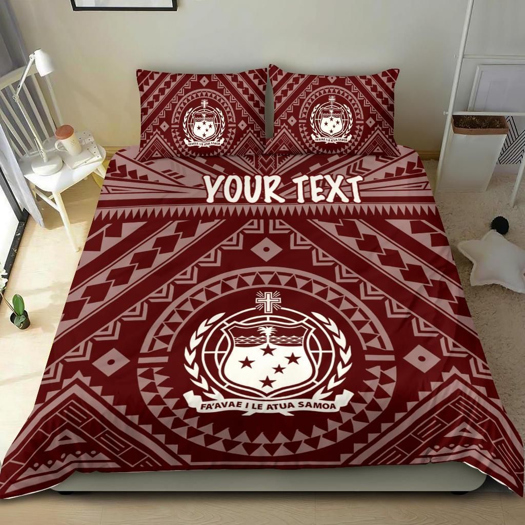 Samoa Personalised Bedding Set - Samoa Seal In Polynesian Tattoo Style (Red)