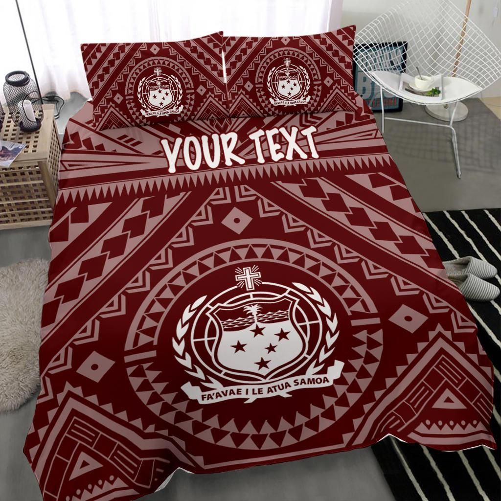 Samoa Personalised Bedding Set - Samoa Seal In Polynesian Tattoo Style (Red)