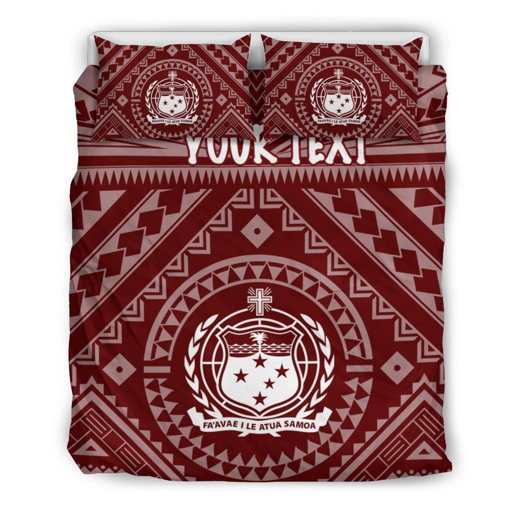 Samoa Personalised Bedding Set - Samoa Seal In Polynesian Tattoo Style (Red)